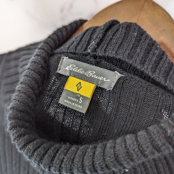 Eddie Bauer Sweater Womens Small Black Mock Turtleneck Merino Wool Travex Ribbed - Picture 3 of 10